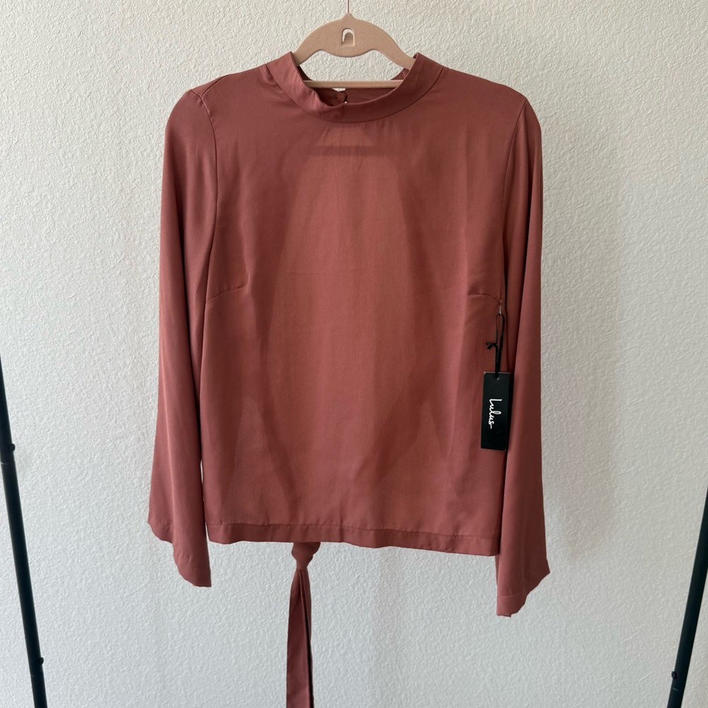 Lulu's Open Back Bell Sleeve Terracotta Blouse